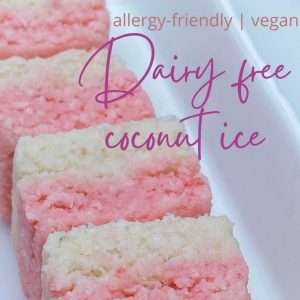 diary free coconut ice slice in white dish
